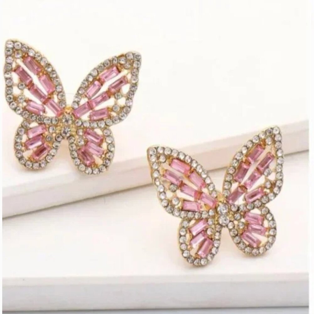 ⭐️❤️ FREE Butterfly Rhinestone Boho Peasant Hipster Hippie Deco Chic Earrings